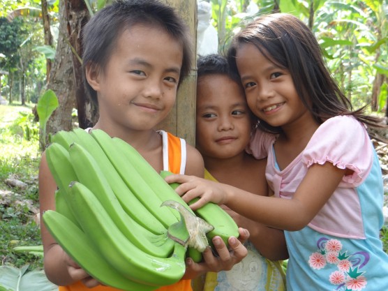 バランゴンバナナ集荷中、集荷トラックの付近で遊ぶツピの子供たち
