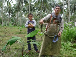 新規作つけしたバナナの畑を草刈り中の生産者（2017年10月撮影）